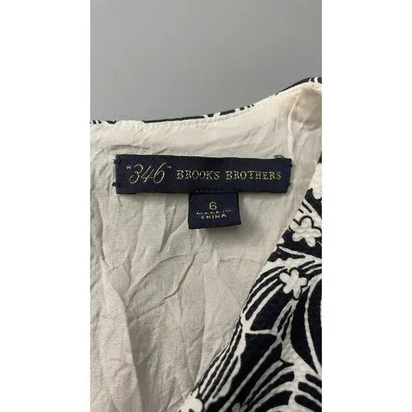 Brooks Brothers Sleeveless Floral Fit Flare Dress Career Nautical Navy Women's 6 - Picture 9 of 15